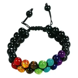 Trinidad pulsera doble Onix negro 7 Chakras 8 mm